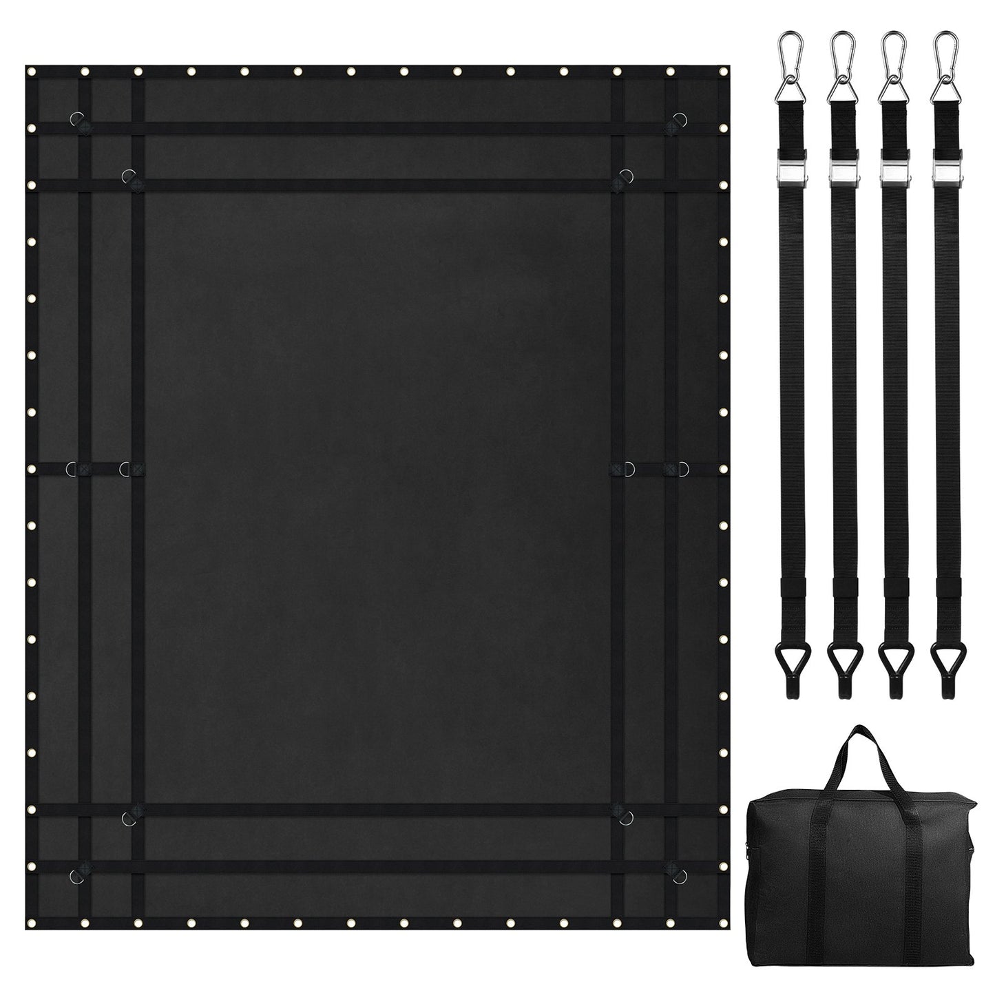 Lastnät, 120 x 105 tum, Kraftigt lastbilslastnät för lastbilsflak, 4 justerbara remmar med karbinhakar och gummiklädda krokar, slitstarkt, lämpligt för pickup, jeep, lastbil, SUV, båt (svart)