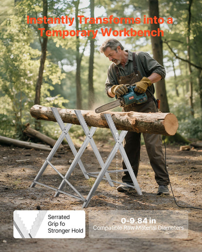 Sågbock, hopfällbar arbetsbock med kapacitet på 149,7 kg och kraftiga ben, sågbockar i helmetall med högkvalitativ stålram, rak och tandad struktur, för träbearbetning, snickare och entreprenörer