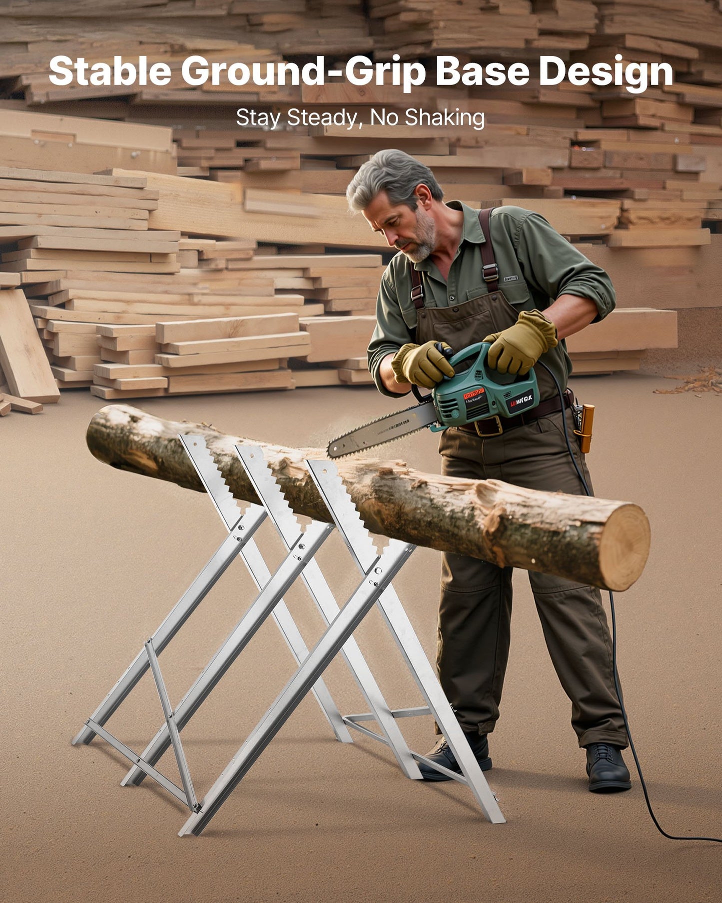Sågbock, hopfällbar arbetsbock med kapacitet på 149,7 kg och kraftiga ben, sågbockar i helmetall med högkvalitativ stålram, rak och tandad struktur, för träbearbetning, snickare och entreprenörer