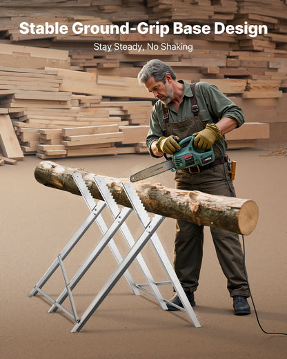 Sågbock, hopfällbar arbetsbock med kapacitet på 149,7 kg och kraftiga ben, sågbockar i helmetall med högkvalitativ stålram, rak och tandad struktur, för träbearbetning, snickare och entreprenörer