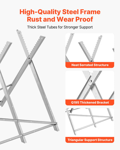 Sågbock, hopfällbar arbetsbock med kapacitet på 149,7 kg och kraftiga ben, sågbockar i helmetall med högkvalitativ stålram, rak och tandad struktur, för träbearbetning, snickare och entreprenörer