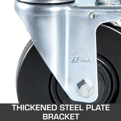 4-pack 5"/12,7 cm kraftiga gummihjul för ställning med dubbel låsning 1,25" (3,2 cm) fyrkantig stång 440lbs/199,6 kg kapacitet per hjul