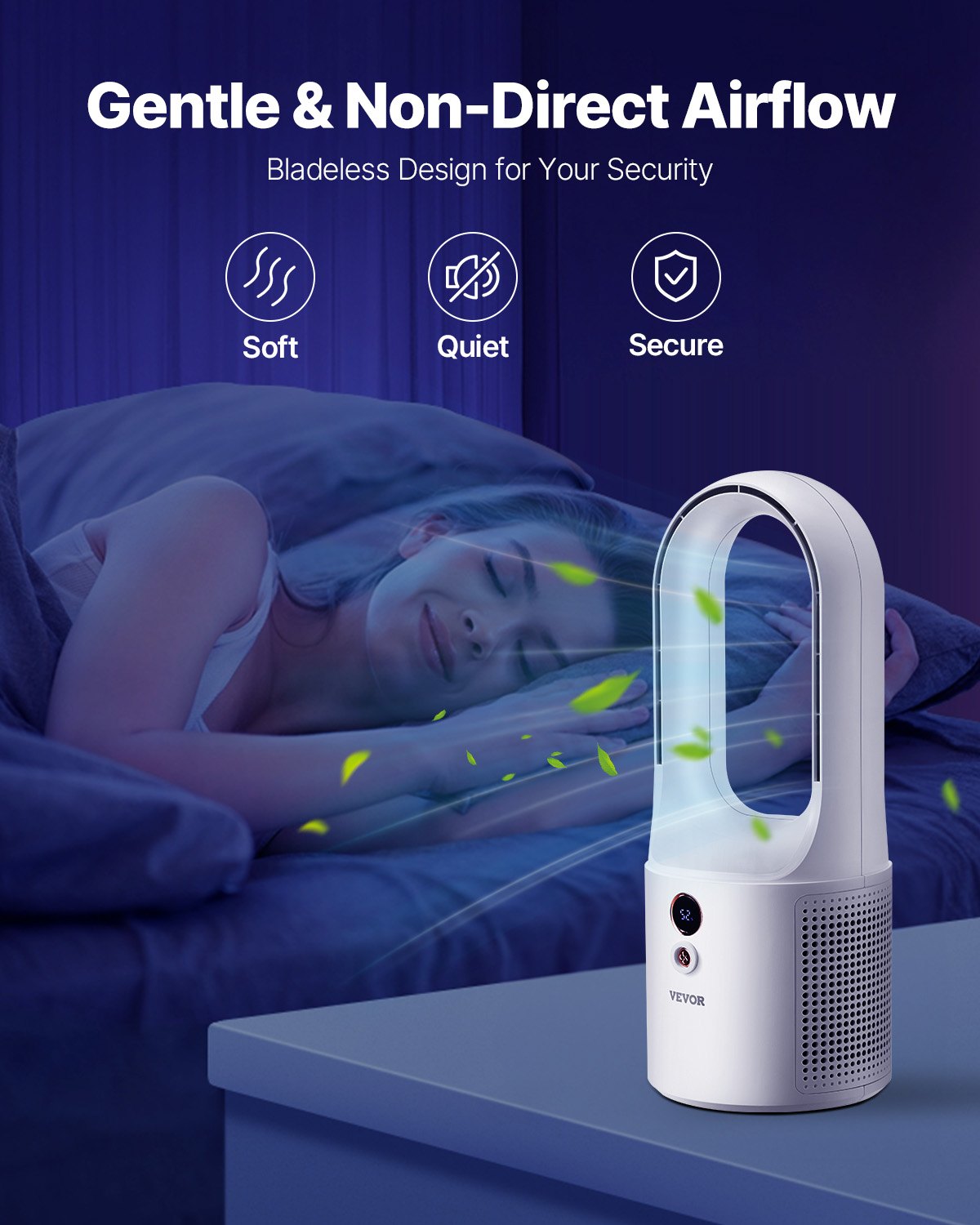 Bordsfläkt bladlös, 12,99 tums bärbar bordsfläkt, 6-växlad USB-laddningsbar, tyst kylande, liten tornfläkt med laddningsbart batteri, lätt att rengöra och barnvänlig, blåser kall luft för sovrum, kontor, hem