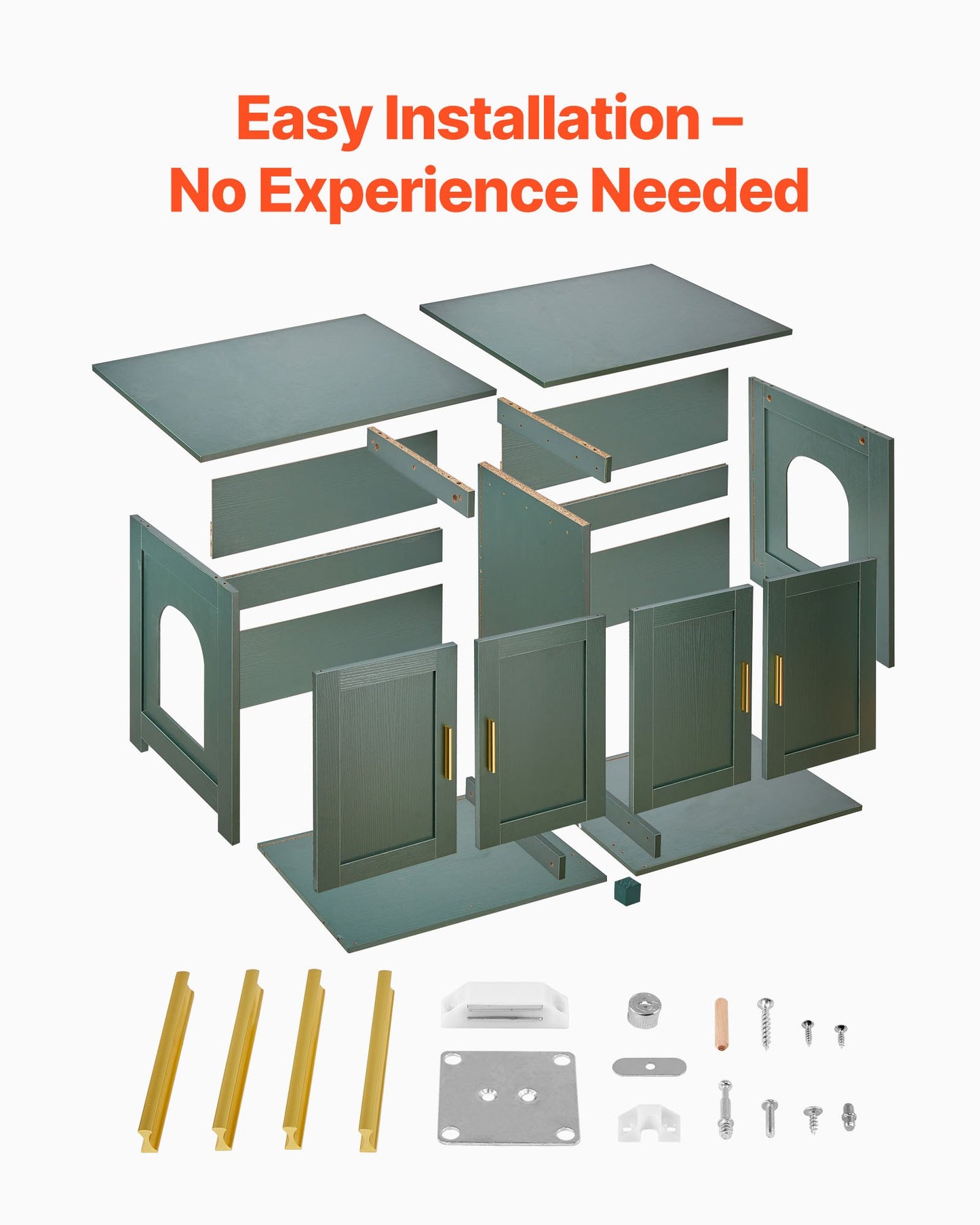 Kattlåda för flera katter, 120 cm dold kattlåda med 4 rottingdörrar och 2 ingångar, inomhuskattrum, kattmöbler i trä, passar de flesta kattlådor, grön