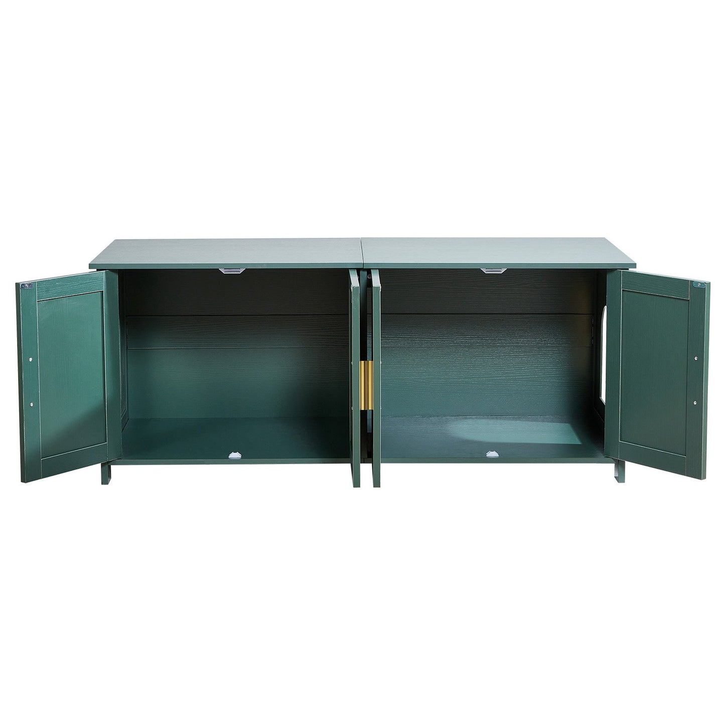 Kattlåda för flera katter, 120 cm dold kattlåda med 4 rottingdörrar och 2 ingångar, inomhuskattrum, kattmöbler i trä, passar de flesta kattlådor, grön