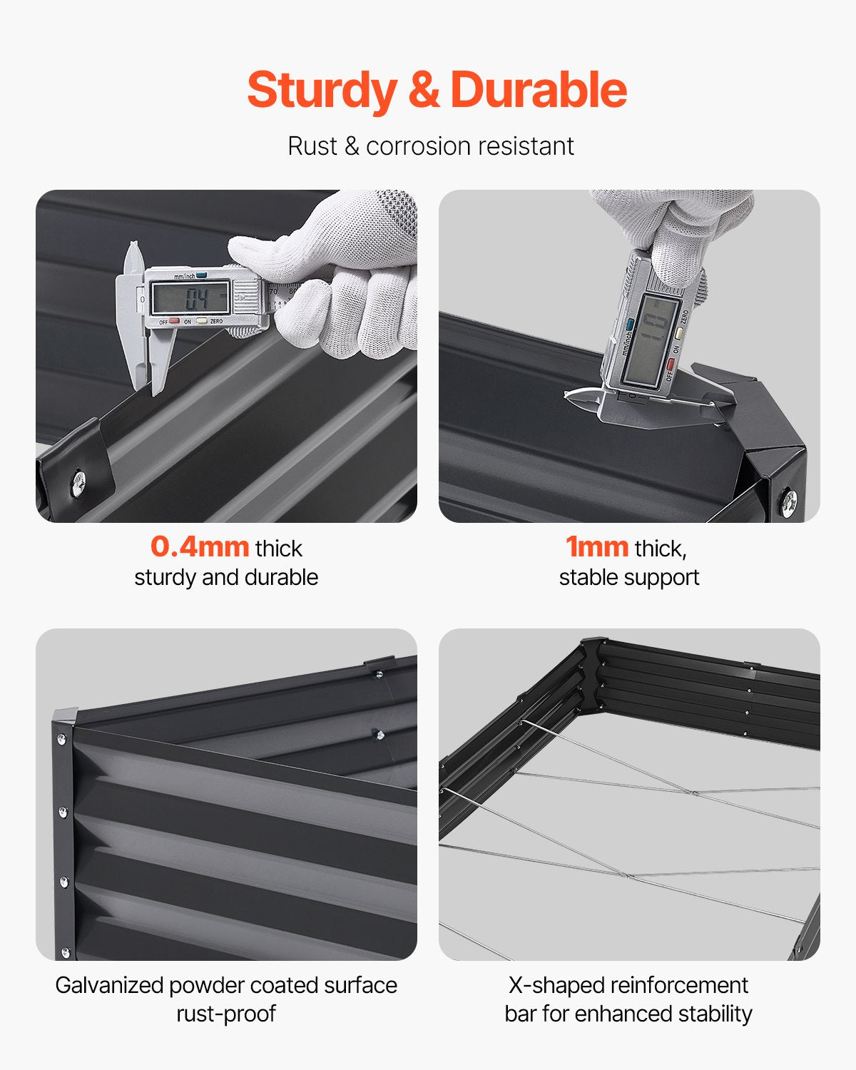 Upphöjd trädgårdsbädd i metall, 8 x 4 x 1 ft utomhusgalvaniserad planteringslåda, med öppen botten, stor upphöjd planteringsbädd för trädgårdsskötsel av grönsaker, blommor, örter och suckulenter, mörkgrå