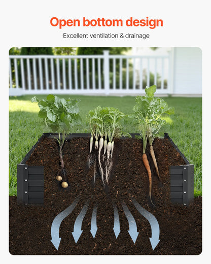 Upphöjd trädgårdsbädd i metall, 8 x 4 x 1 ft utomhusgalvaniserad planteringslåda, med öppen botten, stor upphöjd planteringsbädd för trädgårdsskötsel av grönsaker, blommor, örter och suckulenter, mörkgrå