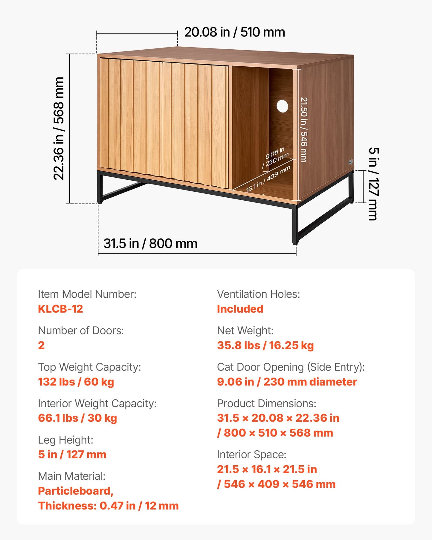 Kattlåda, 80 cm dold kattlåda med klösplatta och förvaring, vattentät katttoalett, sidobord för katt, passar de flesta av kattlådans delar, för sovrum och vardagsrum