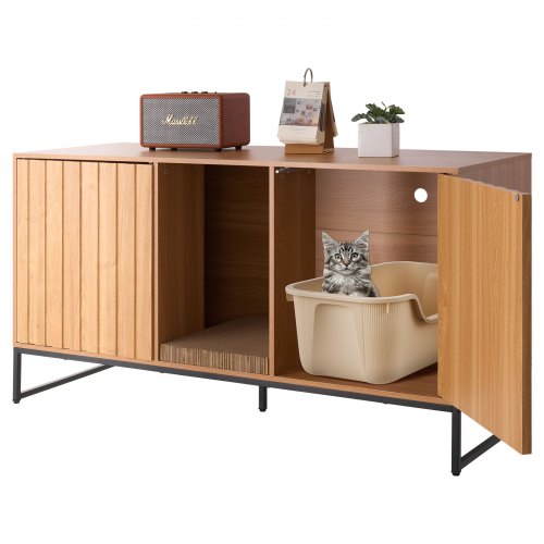 Kattlåda, 120 cm dold kattlåda med klösplatta och förvaring, vattentät sidobord för katttoalett, passar de flesta av kattlådans möbler, för sovrum och vardagsrum