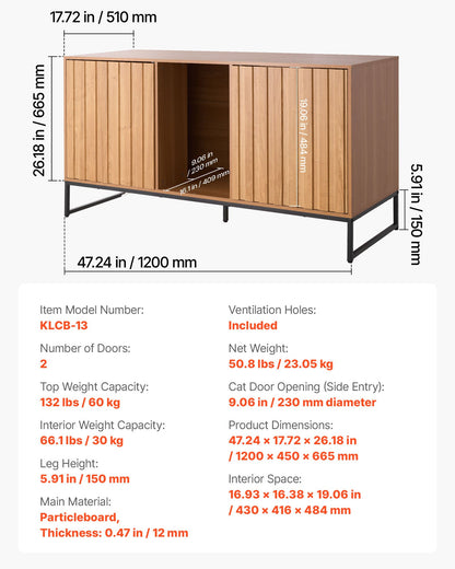 Kattlåda, 120 cm dold kattlåda med klösplatta och förvaring, vattentät sidobord för katttoalett, passar de flesta av kattlådans möbler, för sovrum och vardagsrum