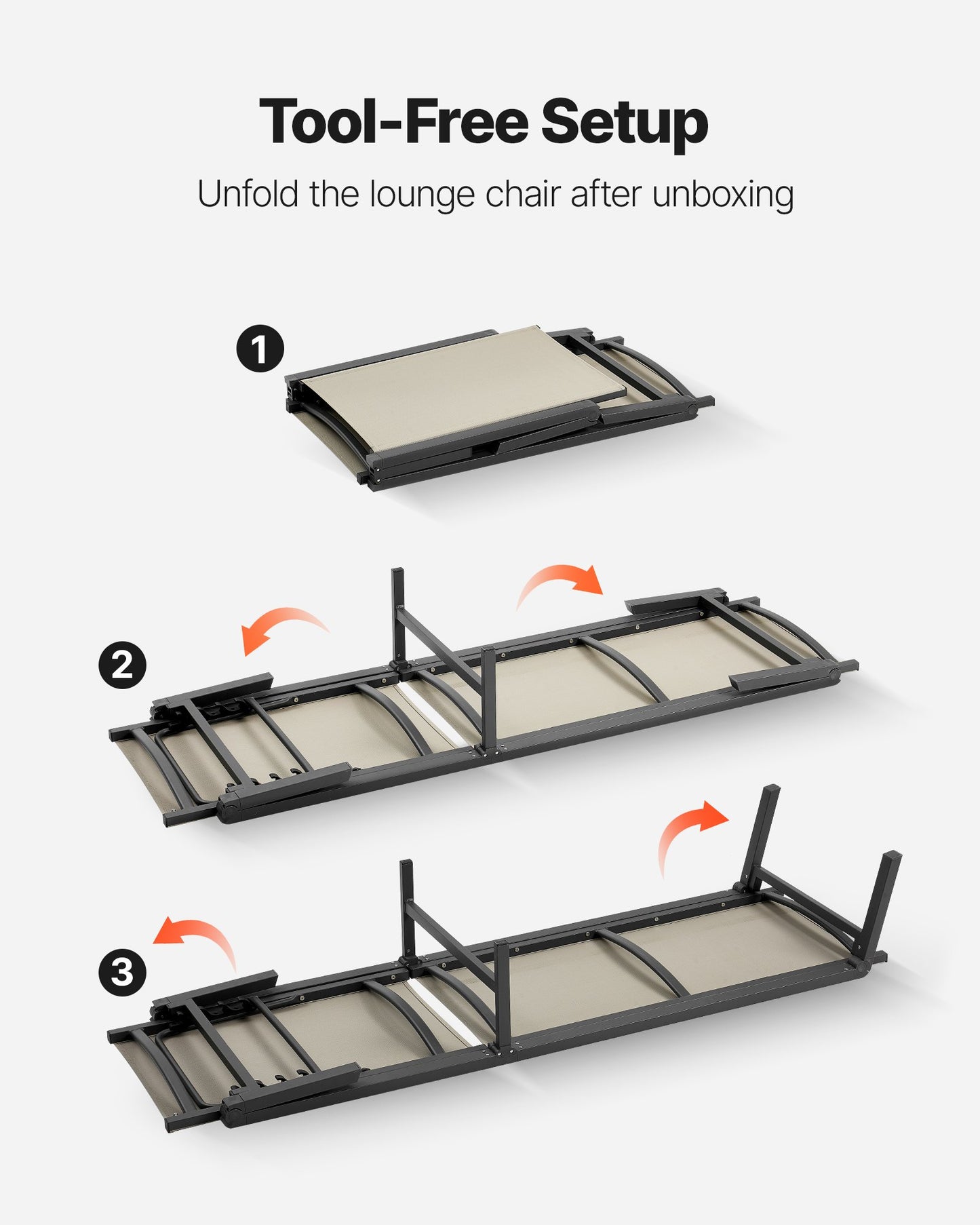 Schäslongstol för utomhusbruk, 181 kg viktkapacitet, hopfällbar solstol, 5 justerbara lägen, enkel montering, kraftiga poolfåtöljer i aluminium, för strandgård, uteplats