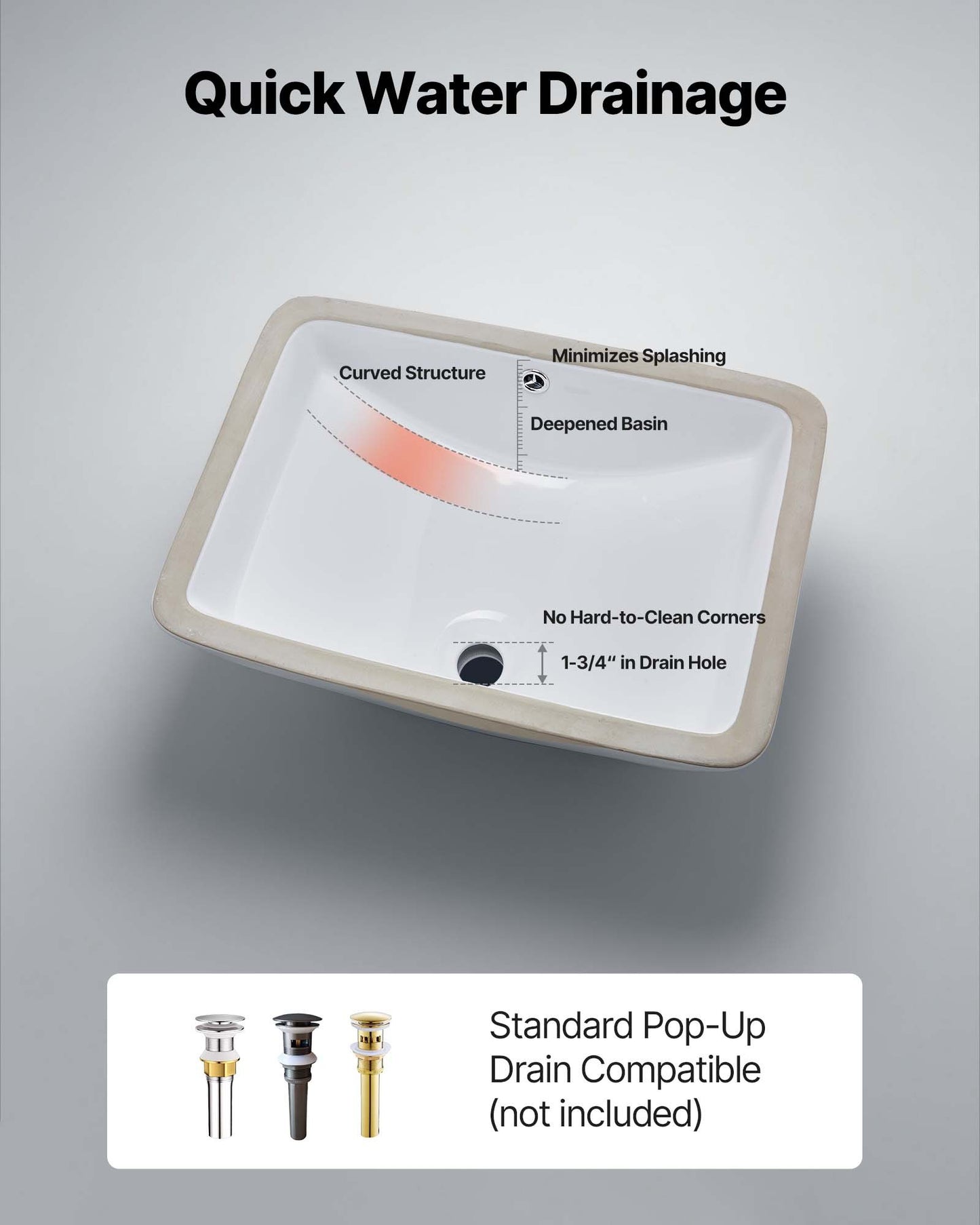 Undermonterat handfat, 530 x 375 mm rektangulärt vitt keramikhandfat med överfyllning, nedsänkbart under bänkskiva, modernt toalettställ/badkar, rektangulärt för små utrymmen