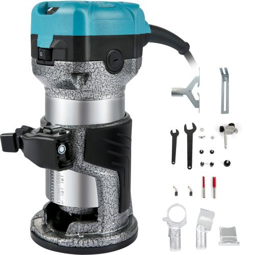 Fräsverktyg, 710W träfräs, Fräs för träbearbetning med tre fräshylsor, Träfräsverktyg med fast bas, Träbearbetningsfräs med aluminiumskal och rotationshastighet på 13000–33000 r/min