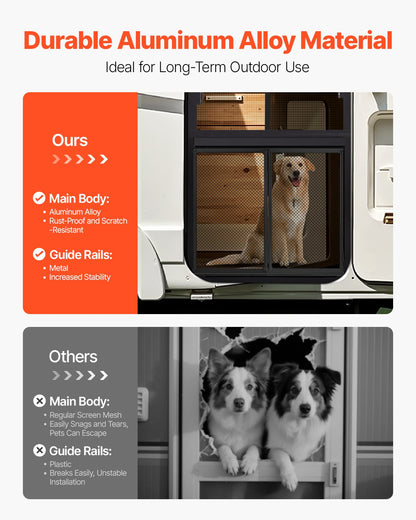 Skydd för husbilsdörr, 622,3 x 508 mm dörrgaller, enkel att installera och demontera, förstärkt andningsbart skyddsnät, aluminiumlegering, ingångsskydd för husdjur, svart