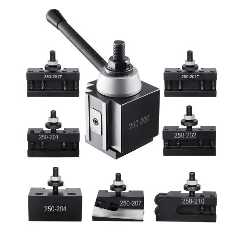 Snabbväxlingsverktygsstolpe, 8 delar, inkluderar svarvhållare, kilformad verktygsstolpe med tillbehör till svarvverktygshållare, för minisvarv och metallsvarv 254-381 mm (10"-15") sväng, hållbart stålmaterial