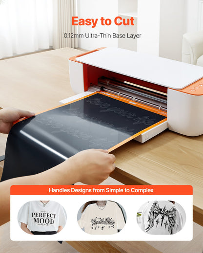 Värmeöverföringsvinyl, 304,8 x 7260 mm, blank svart HTV-strykvinylrulle, lätt att skära och stryka bort, stark vidhäftning, kompatibel med skärmaskiner, för olika material, t-shirts, kuddar, hattar