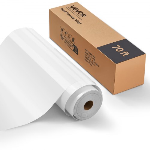 Värmeöverföringsvinyl, 304,8 x 21 336 mm, blank vit HTV-strykvinylrulle, lätt att skära och rensa bort, stark vidhäftning, kompatibel med skärmaskiner, för olika material, t-shirts, kuddar, hattar