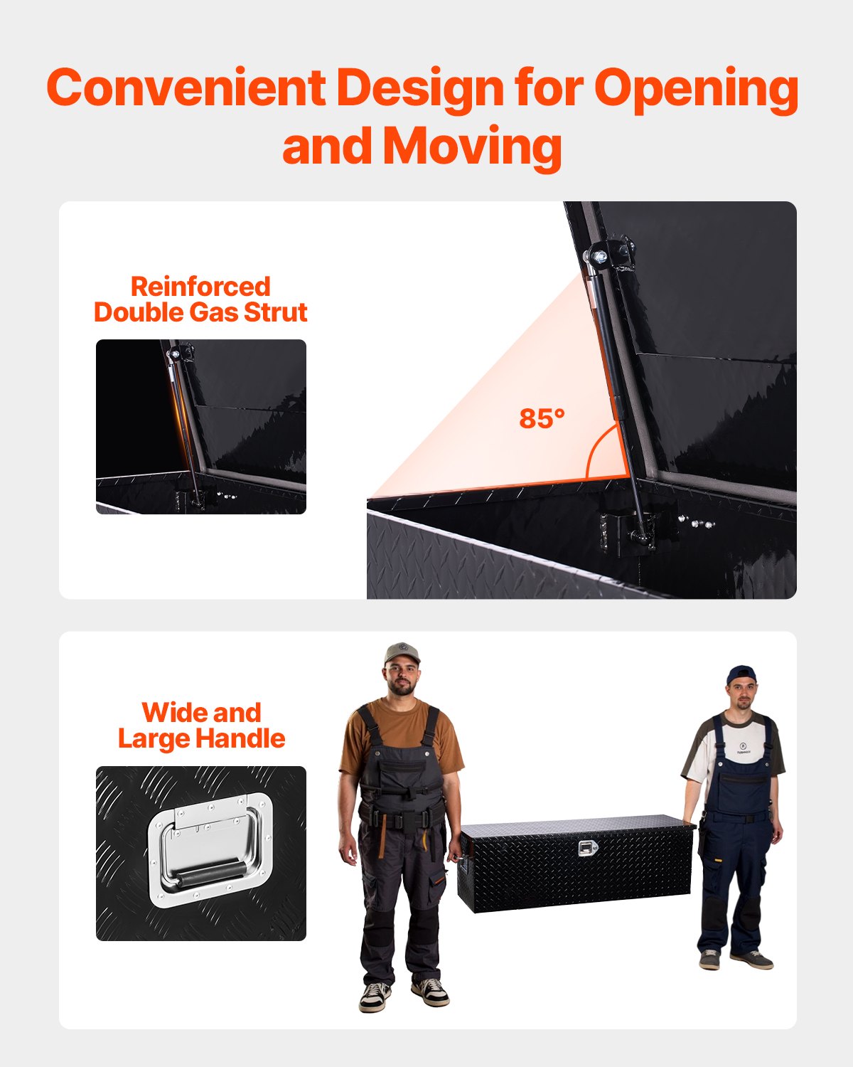 Kraftig verktygslåda i aluminium för lastbilsflak, diamantplåtsverktygslåda med sidohandtag och låsnycklar, förvaringslåda för släpvagn, pickup, husbil, 49"x15"x15"(1244,6x381x381mm), svart