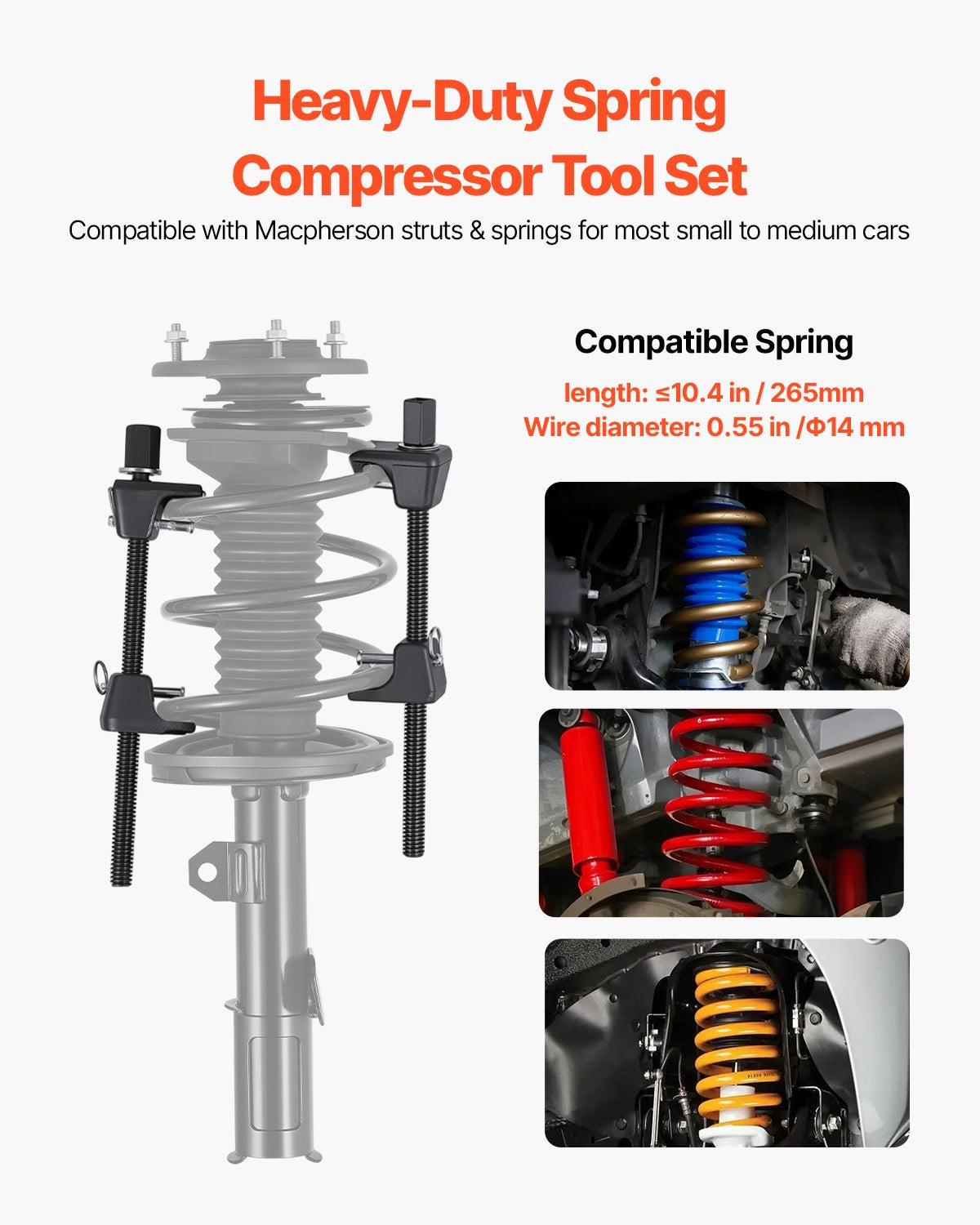 Fjäderbensspärr, 2-pack, kraftigt spiralfjäderspärrverktyg med 10,4 tum (256 mm) räckvidd, kompatibel med 0,86 tum (22 mm) sexkantshylsor, passar för bil lastbil motorcykel, svart