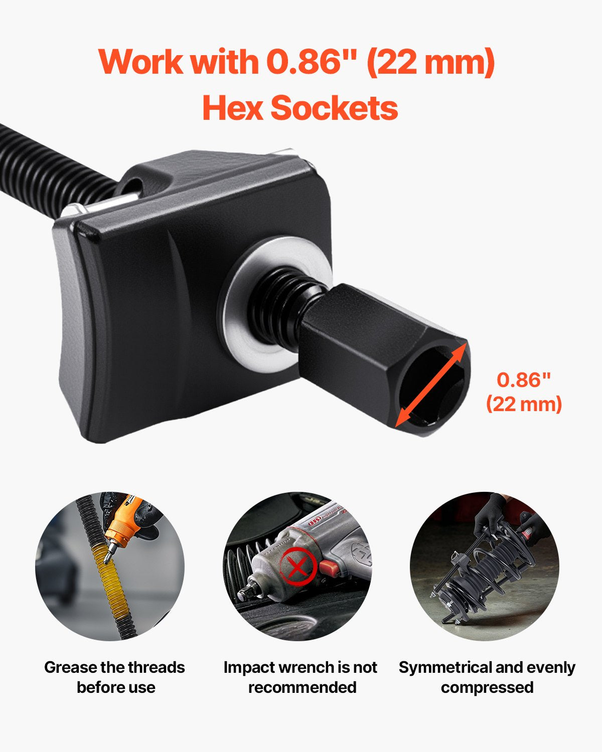 Fjäderbensspärr, 2-pack, kraftigt spiralfjäderspärrverktyg med 10,4 tum (256 mm) räckvidd, kompatibel med 0,86 tum (22 mm) sexkantshylsor, passar för bil lastbil motorcykel, svart