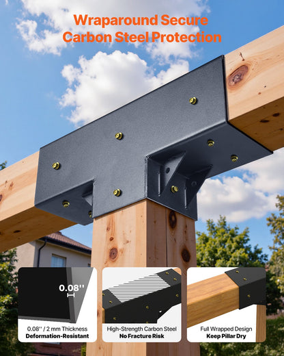 Pergola-kit 4-pack, T-formad 4x4 (faktiska 92 x 92 mm), 3-vägs pergolafästen DIY träbearbetning paviljongfäste-kit med skruvar för 92 x 92 mm träbalkar i verklig storlek för utomhusfest och bankett