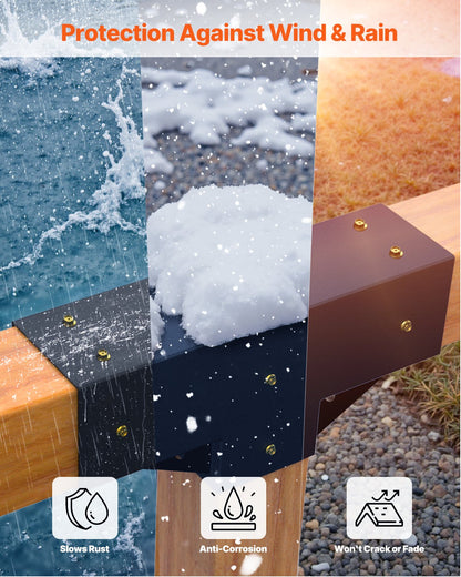 Pergola-kit 4-pack, T-formad 4x4 (faktiska 92 x 92 mm), 3-vägs pergolafästen DIY träbearbetning paviljongfäste-kit med skruvar för 92 x 92 mm träbalkar i verklig storlek för utomhusfest och bankett