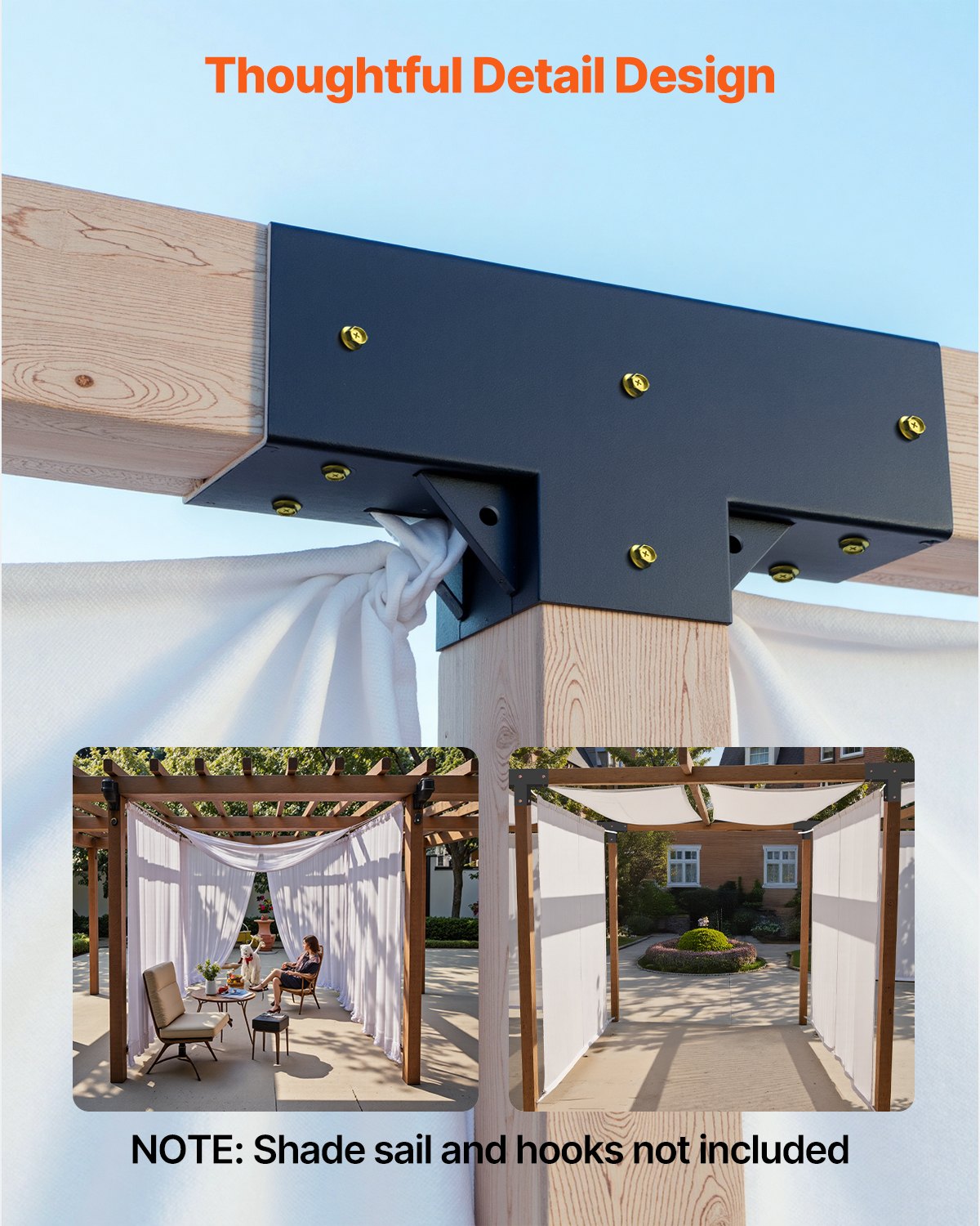 Pergola-kit 4-pack, T-formad 4x4 (faktiska 92 x 92 mm), 3-vägs pergolafästen DIY träbearbetning paviljongfäste-kit med skruvar för 92 x 92 mm träbalkar i verklig storlek för utomhusfest och bankett