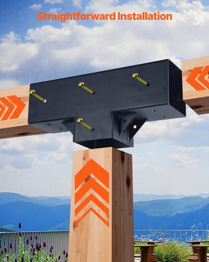 Pergola-kit 4-pack, T-formad 4x4 (faktiska 92 x 92 mm), 3-vägs pergolafästen DIY träbearbetning paviljongfäste-kit med skruvar för 92 x 92 mm träbalkar i verklig storlek för utomhusfest och bankett