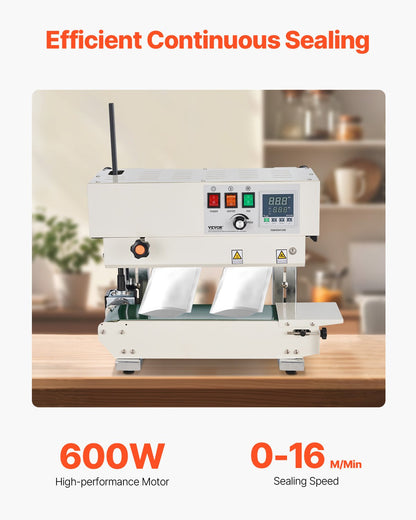 Kontinuerlig påsbandsförslutningsmaskin, 0,24-0,47 tum/6-12 mm förseglingsbredd, vertikal bandförslutningsmaskin med digital temperaturkontroll, påsförslutningsmaskin i kolstål för 0,02-0,8 mm plastpåsfilmer