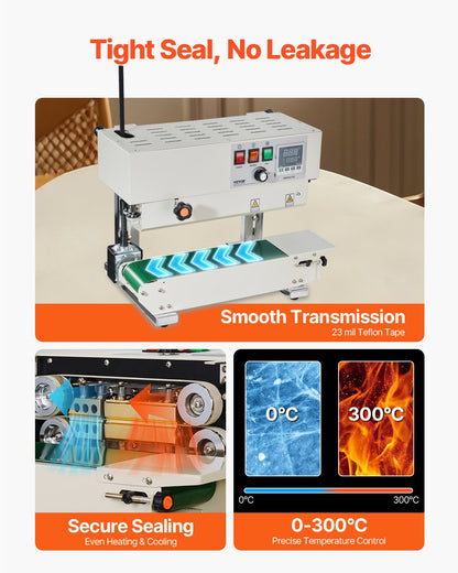 Kontinuerlig påsbandsförslutningsmaskin, 0,24-0,47 tum/6-12 mm förseglingsbredd, vertikal bandförslutningsmaskin med digital temperaturkontroll, påsförslutningsmaskin i kolstål för 0,02-0,8 mm plastpåsfilmer