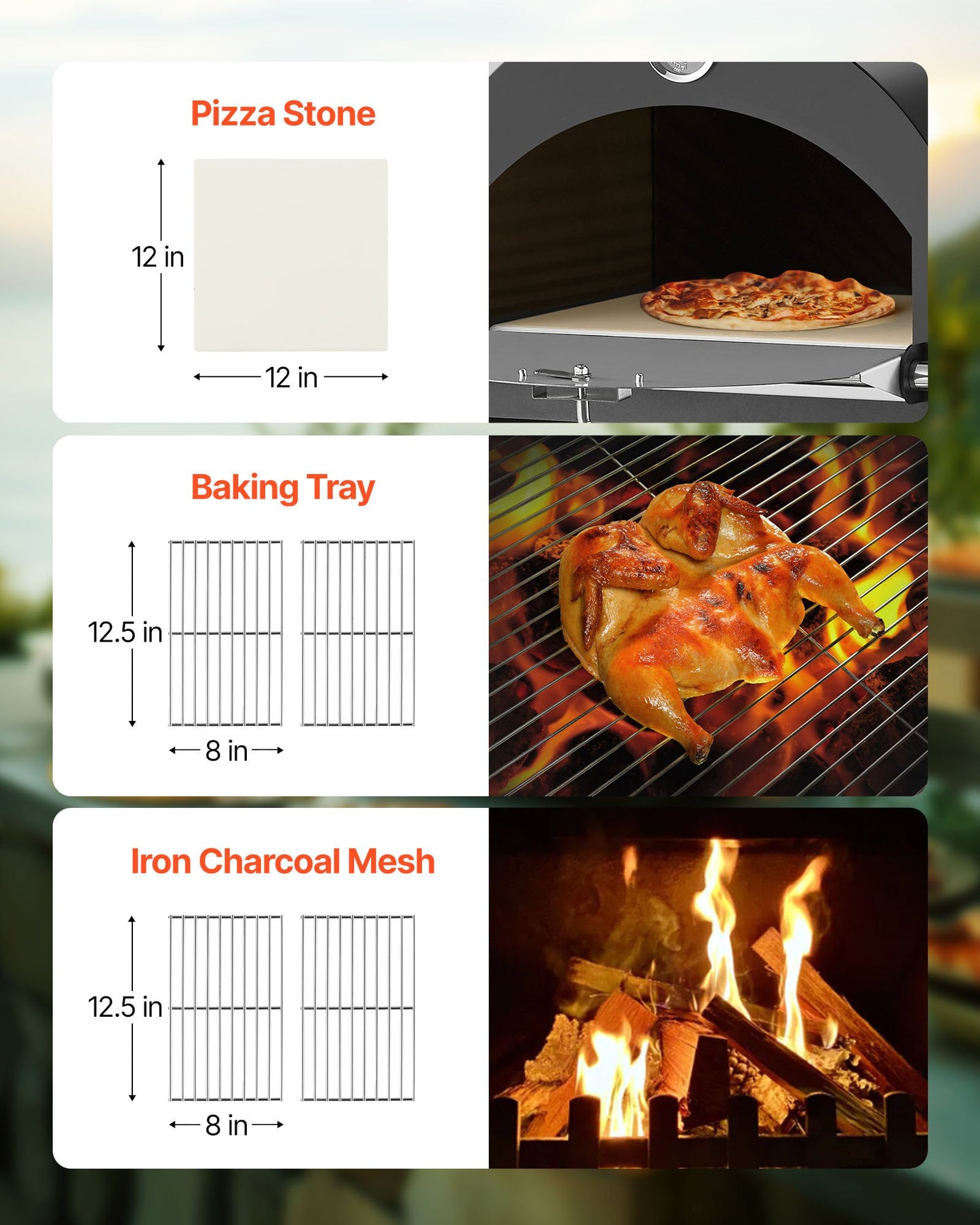 Utomhuspizzaugn, 12" pelletsugn, 2-lagers pizzaugn vedeldad, vedeldad utomhuspizzaugn med 2 avtagbara hjul, maxtemperatur 1000℉, pizzaugnar för grillning