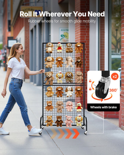 2-pack väggpaneler med rutnät, 898 x 1798 mm trådpaneler, displayställ, flyttbar konstdisplayhylla med hjul och 10 krokar, svart rutnät i kolstål för hantverksutställning, dekoration, förvaring, anslagstavla