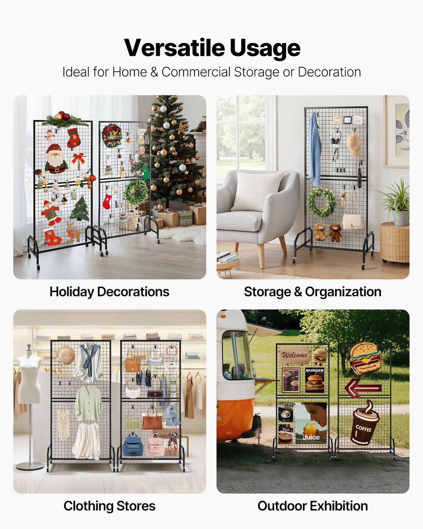 2-pack väggpaneler med rutnät, 898 x 1798 mm trådpaneler, displayställ, flyttbar konstdisplayhylla med hjul och 10 krokar, svart rutnät i kolstål för hantverksutställning, dekoration, förvaring, anslagstavla