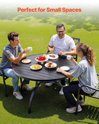 Matbord för utomhusbruk, 120 cm runda bistrobord i metall och stål, med 38 mm paraplyhål, stora utomhusmöbler i alla väder för gräsmatta/veranda, svart