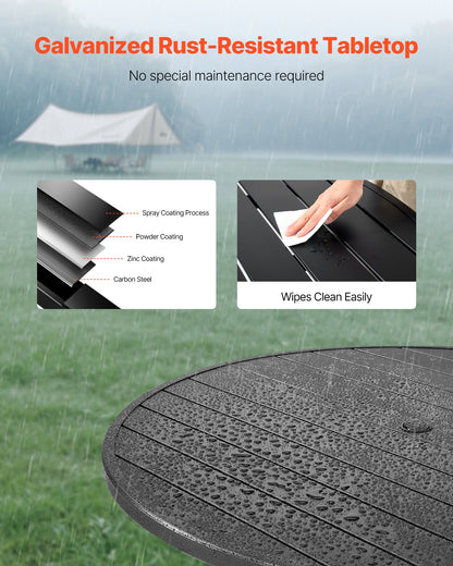 Matbord för utomhusbruk, 120 cm runda bistrobord i metall och stål, med 38 mm paraplyhål, stora utomhusmöbler i alla väder för gräsmatta/veranda, svart