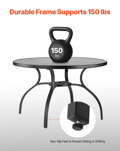 Matbord för utomhusbruk, 120 cm runda bistrobord i metall och stål, med 38 mm paraplyhål, stora utomhusmöbler i alla väder för gräsmatta/veranda, svart