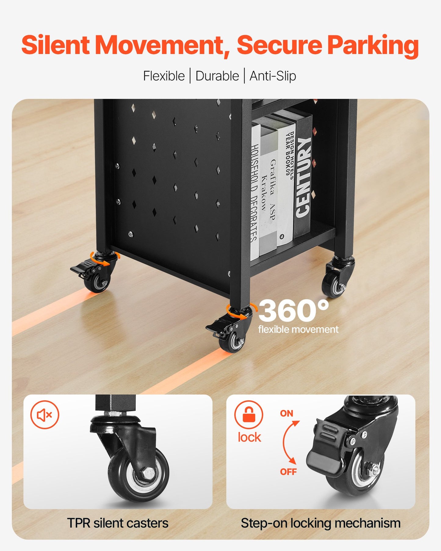 Rullande biblioteksbokvagn, 100 kg kapacitet, 32 x 35 x 93,5 cm biblioteksvagn, enkelsidiga L-formade hyllor med 50,8 mm låsbara hjul, bokvagn för hemhyllor, kontor och skola, svart