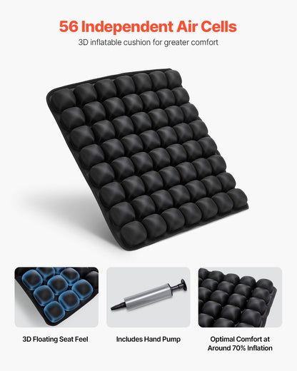 Uppblåsbar sittdyna, 3D-luftcellssittdyna för tryckavlastning, Lycra- och TPU-rullstolssittdyna med manuell pump, lätt och bärbar för resor, kontor, bil, flygplan