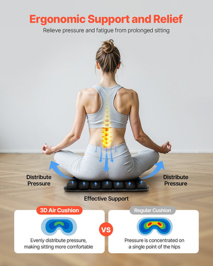 Uppblåsbar sittdyna, 3D-luftcellssittdyna för tryckavlastning, Lycra- och TPU-rullstolssittdyna med manuell pump, lätt och bärbar för resor, kontor, bil, flygplan