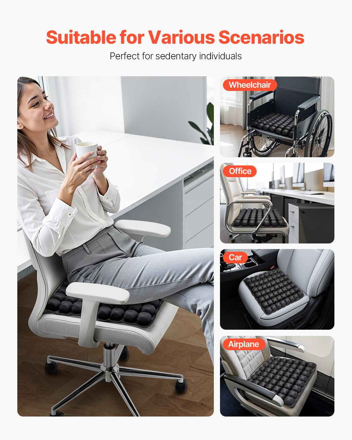 Uppblåsbar sittdyna, 3D-luftcellssittdyna för tryckavlastning, Lycra- och TPU-rullstolssittdyna med manuell pump, lätt och bärbar för resor, kontor, bil, flygplan