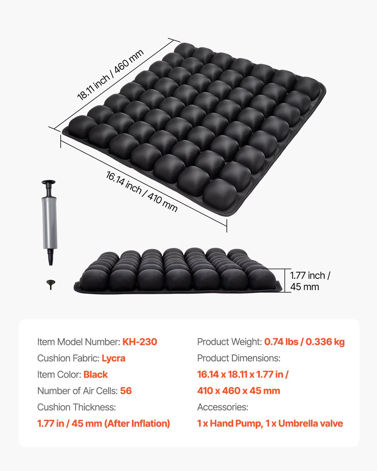 Uppblåsbar sittdyna, 3D-luftcellssittdyna för tryckavlastning, Lycra- och TPU-rullstolssittdyna med manuell pump, lätt och bärbar för resor, kontor, bil, flygplan