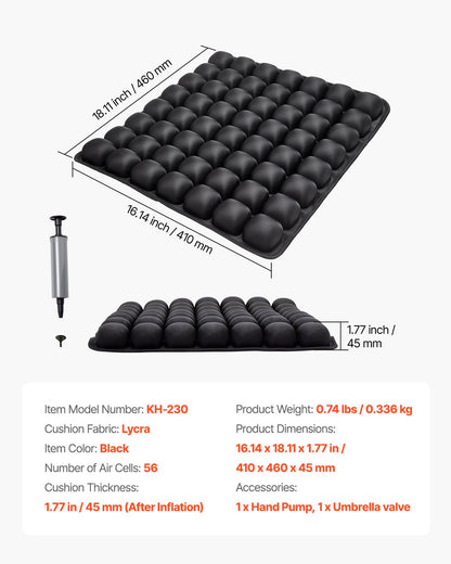 Uppblåsbar sittdyna, 3D-luftcellssittdyna för tryckavlastning, Lycra- och TPU-rullstolssittdyna med manuell pump, lätt och bärbar för resor, kontor, bil, flygplan