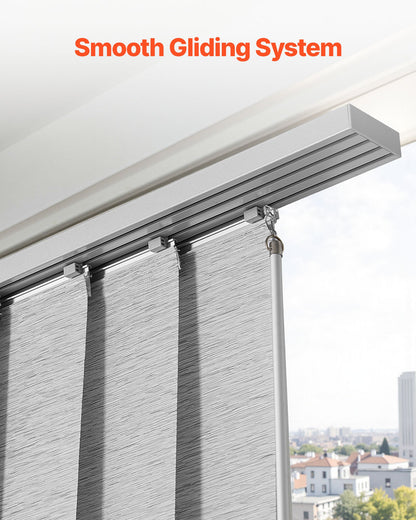 Panelgardiner, utdragbara skenor från 116 cm till 218 cm B, trimbara panelgardiner upp till 243 cm H, justerbara vertikala panelgardiner för skjutdörrar, altandörrar, rumsavdelare, fönster, grå