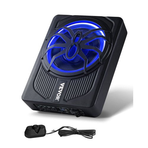 10" 440W subwoofer för undersätet, smala, drivna subwoofers med blått omgivningsljus, lågprofilsubwoofer under sätet med inbyggd förstärkare, fjärrkontroll för stadsjeepar, bil, lastbil, husbil