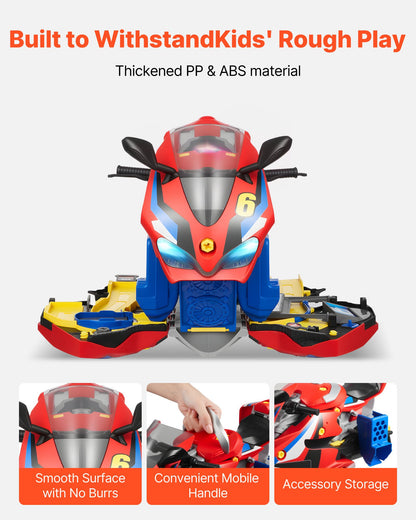Motorcykelmotorleksak, 25 delar, motorcykelmekanikerleksak med avtagbara delar, ljus och ljud, simulerad körning och banracing, barnmekanikerverkstadsset för småbarn 3 år och uppåt, röd