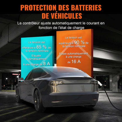 Bärbar elbilsladdare typ 2, 16A 3,7 kW, elbilsladdare med 8,6 m laddningskabel CEE 7/7-kontakt, IEC 62196 laddstation för elbilar med förvaringsväska och laddningskabelkrok, IP66