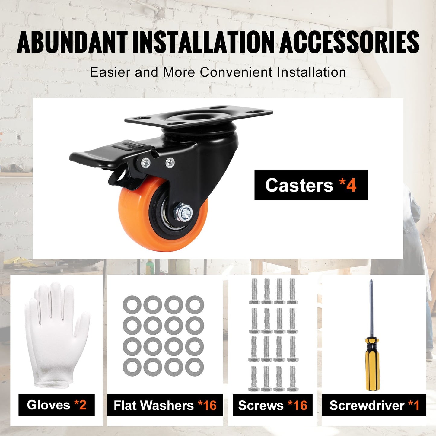 Hjul, 5,1 cm svängbara hjul, 4-pack, med dubbel säkerhetslåsning, tysta PVC-hjul, kraftiga 68 kg lastkapacitet per hjul, icke-märkande hjul för arbetsbänk med vagnsmöbler