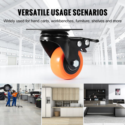 Hjul, 5,1 cm svängbara hjul, 4-pack, med dubbel säkerhetslåsning, tysta PVC-hjul, kraftiga 68 kg lastkapacitet per hjul, icke-märkande hjul för arbetsbänk med vagnsmöbler