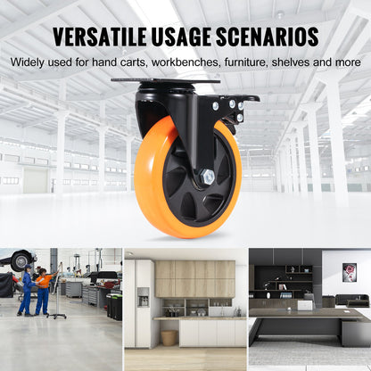 Hjul, 12,7 cm svängbara hjul, 4-pack, med säkerhetslåsning, tysta PVC-hjul, kraftiga, 204,1 kg lastkapacitet per hjul, icke-märkande hjul för arbetsbänk med vagnsmöbler