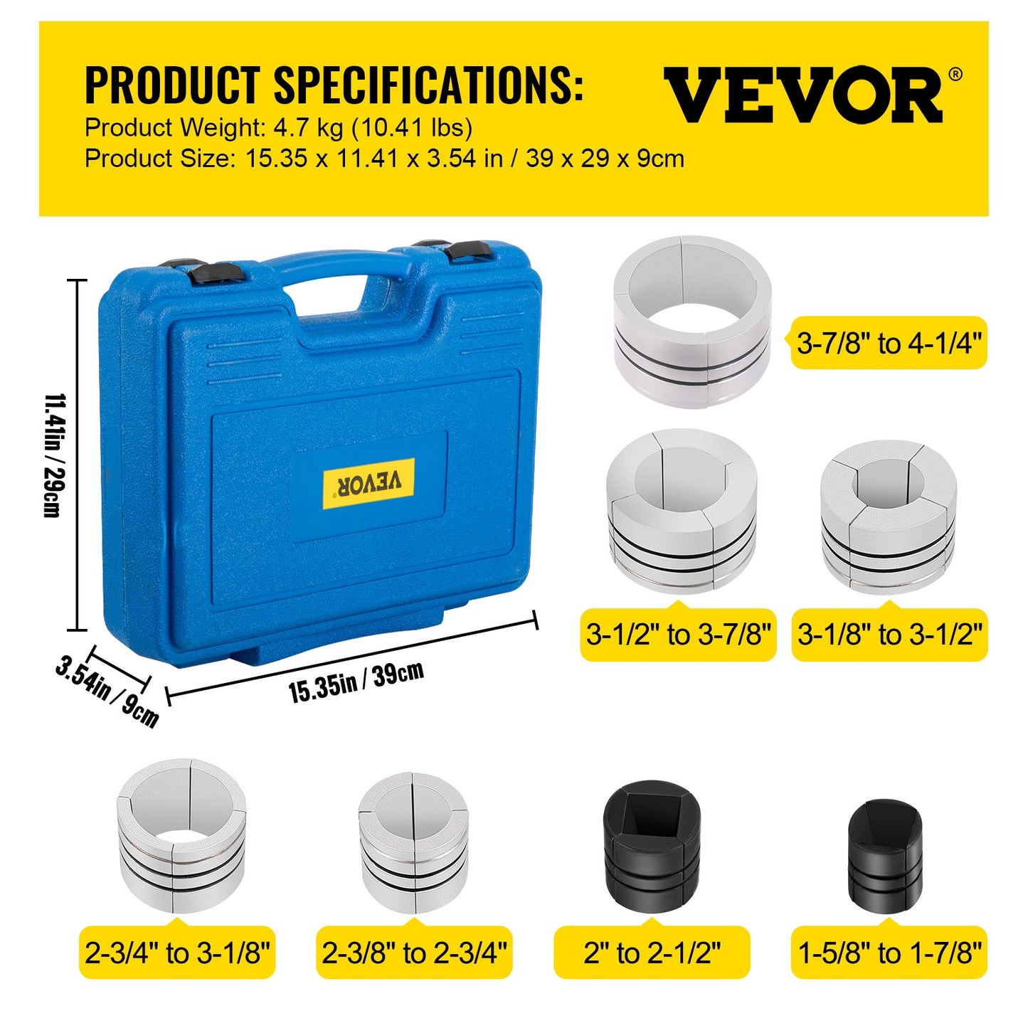 Hydraulisk avgasrörsexpander, storlek 4,1 till 10,8 cm, 10 T pedalpump ingår med 4 gängor, 2 förvaringsfodral för koppar- och aluminiumrör vid bilreparation
